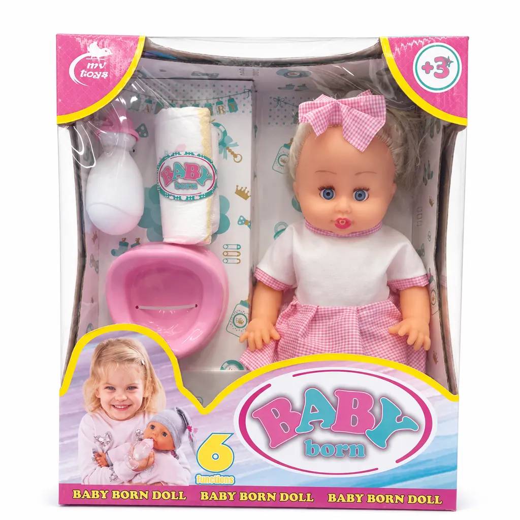 عروسک بی بی برن Baby Born موزیکال دختر مو پاپیونی با وسایل